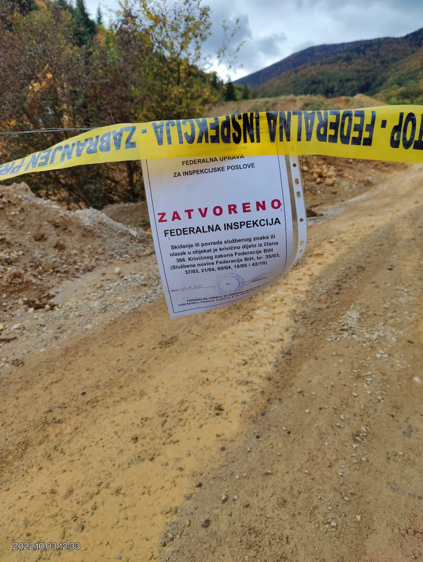 Federalni vodni inspektor zapečatio kamenolome „Rastovice“ i „Krčevine“ u Kreševu