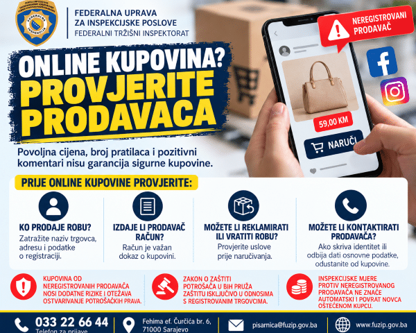 Federalni tržišni inspektorat upozorava: Online kupovina od neregistrovanih prodavača otežava zaštitu prava potrošača