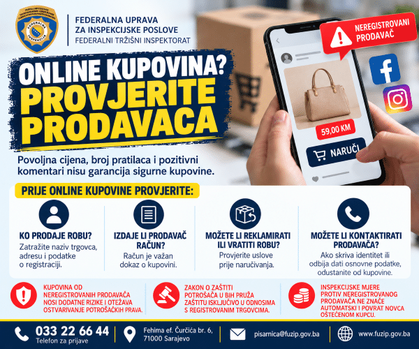 Federalni tržišni inspektorat upozorava: Online kupovina od neregistrovanih prodavača otežava zaštitu prava potrošača